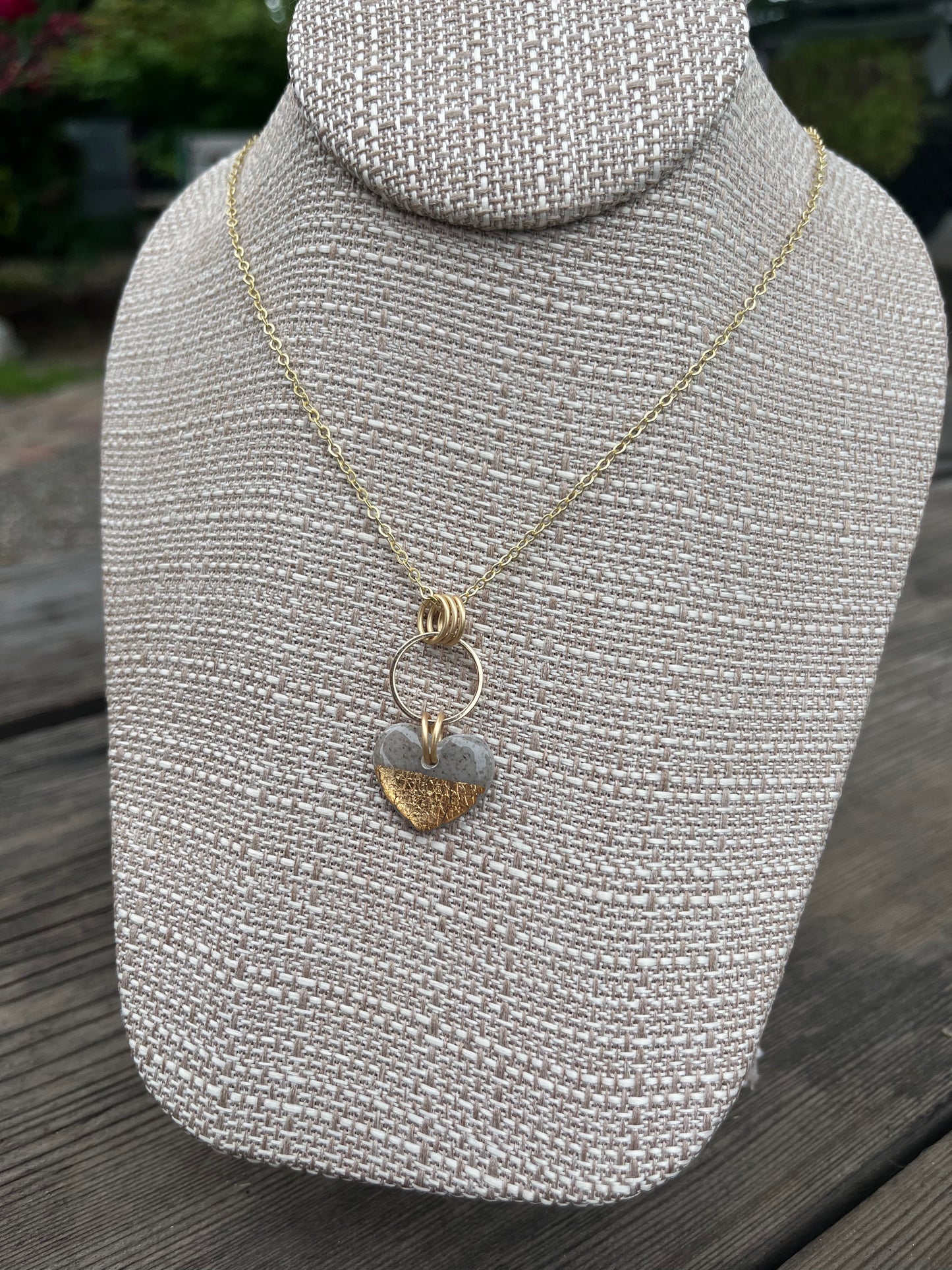 Leslie Gray and Gold Color Clay Heart Pendent Necklace - SOLD OUT