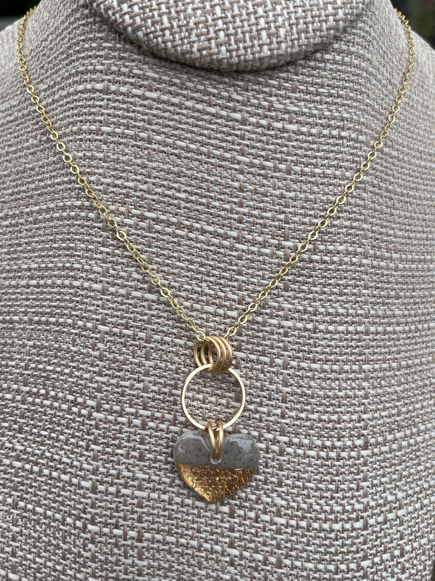 Leslie Gray and Gold Color Clay Heart Pendent Necklace - SOLD OUT