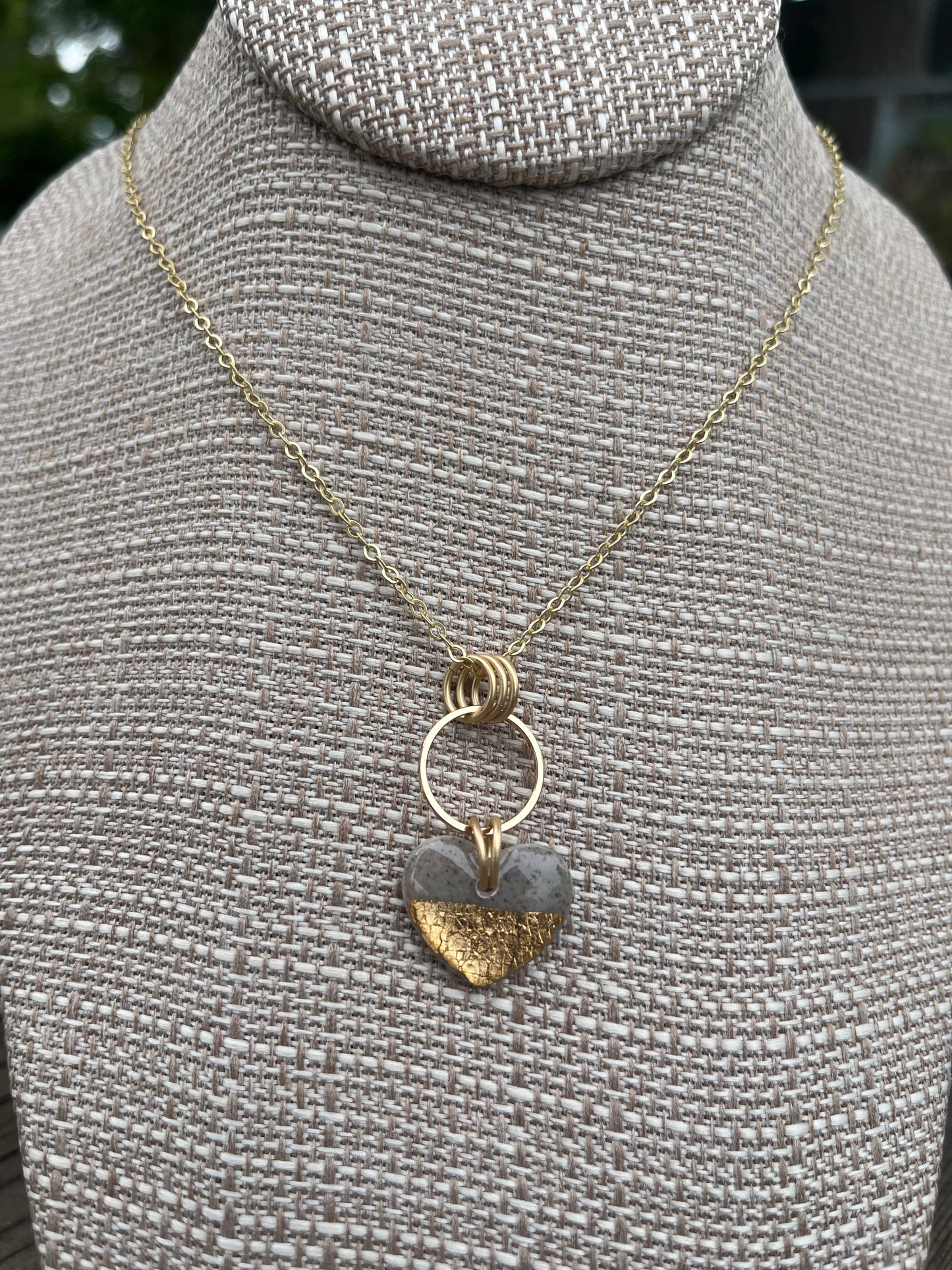 Leslie Gray and Gold Color Clay Heart Pendent Necklace - SOLD OUT