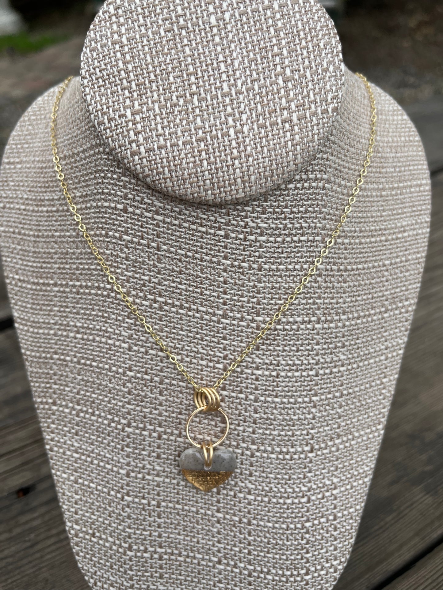 Leslie Gray and Gold Color Clay Heart Pendent Necklace - SOLD OUT