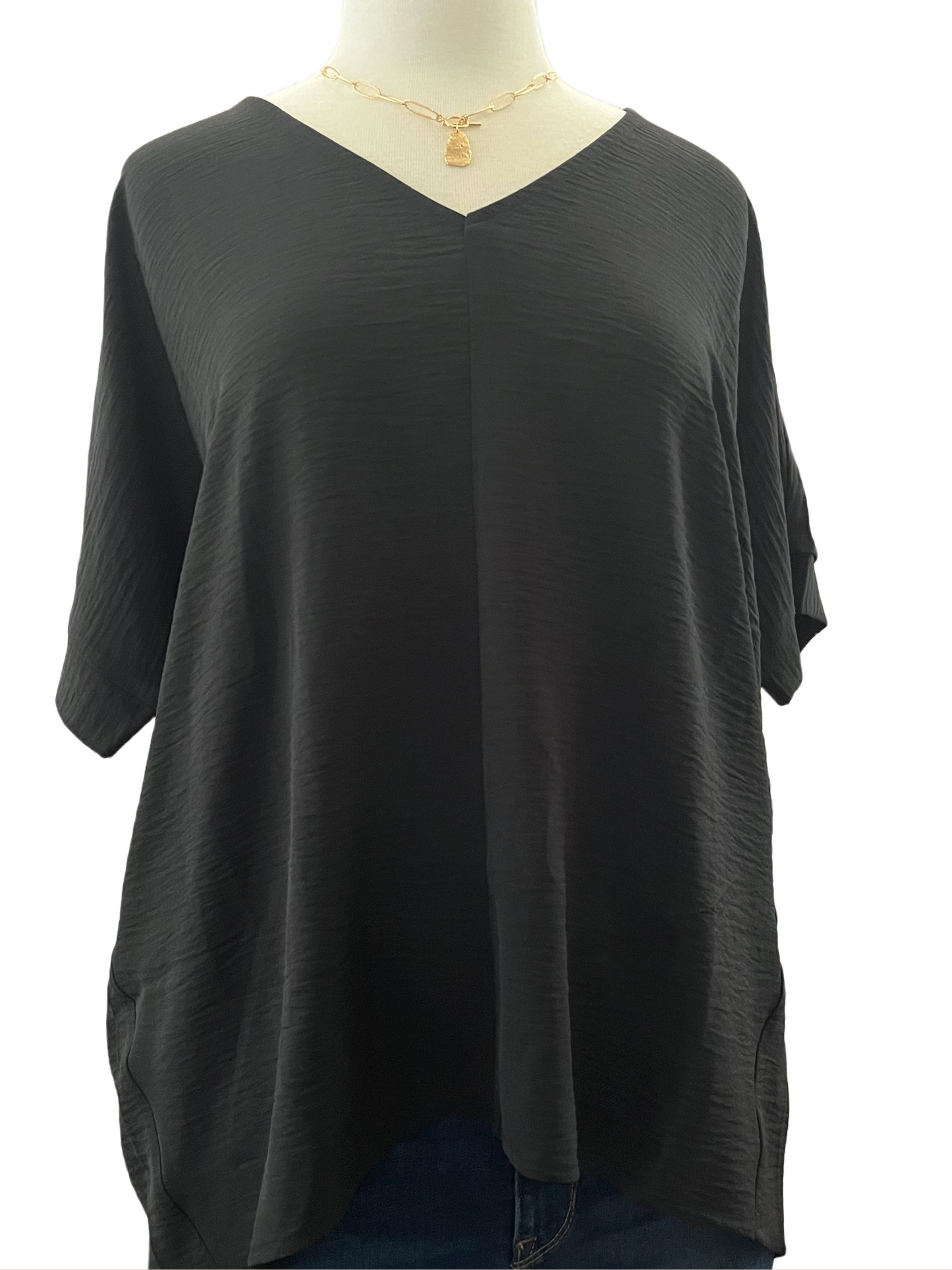 Woven Air Flow V Neck Dolman Short Sleeve Top