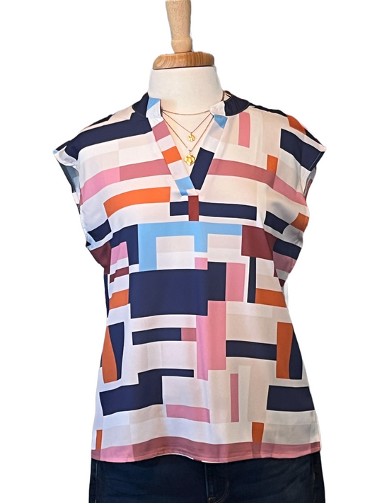 Color Block Sleeveless Woven Top