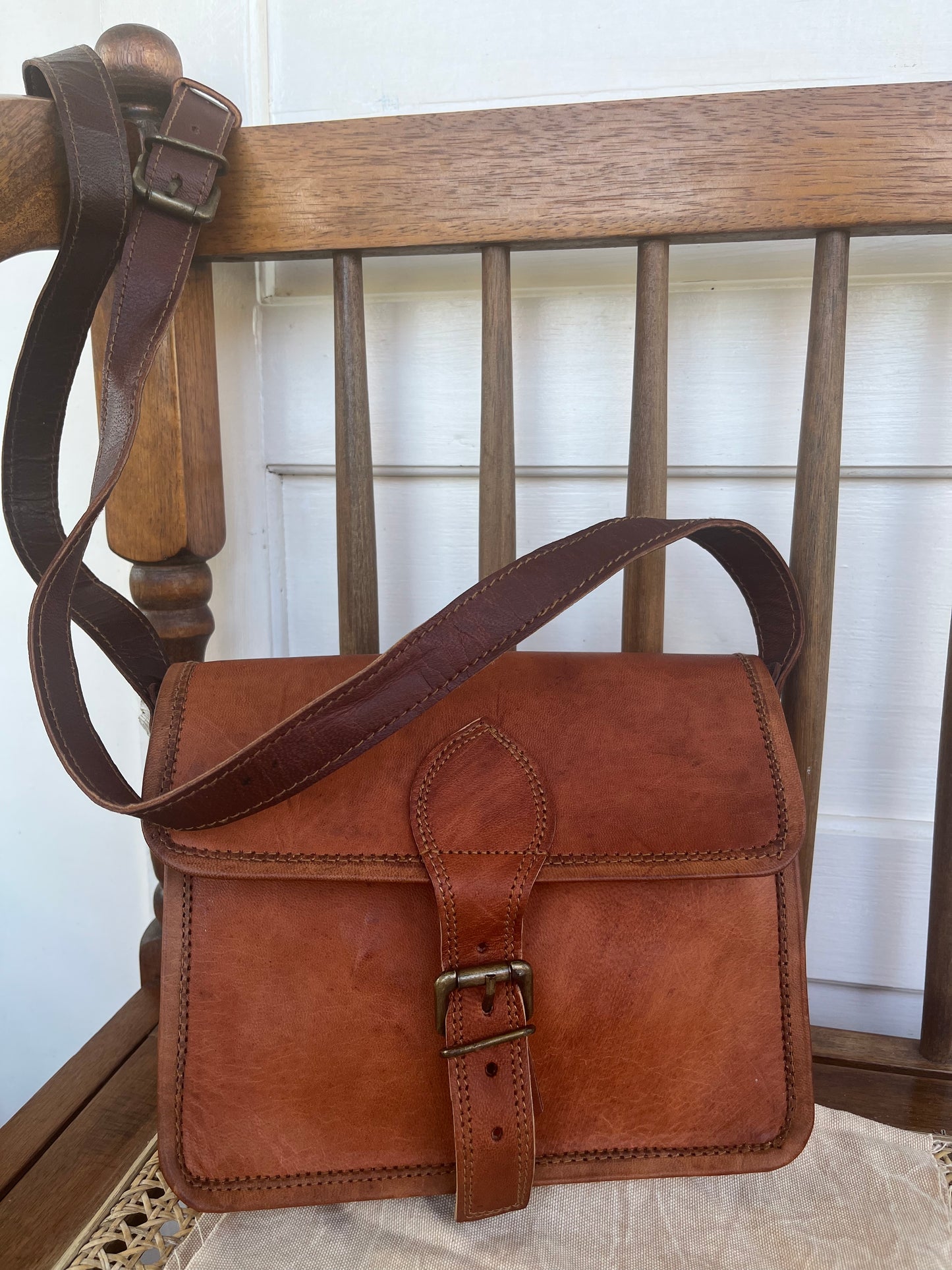 Carmel Brown Crossbody Bag With Decorative Front Buckle