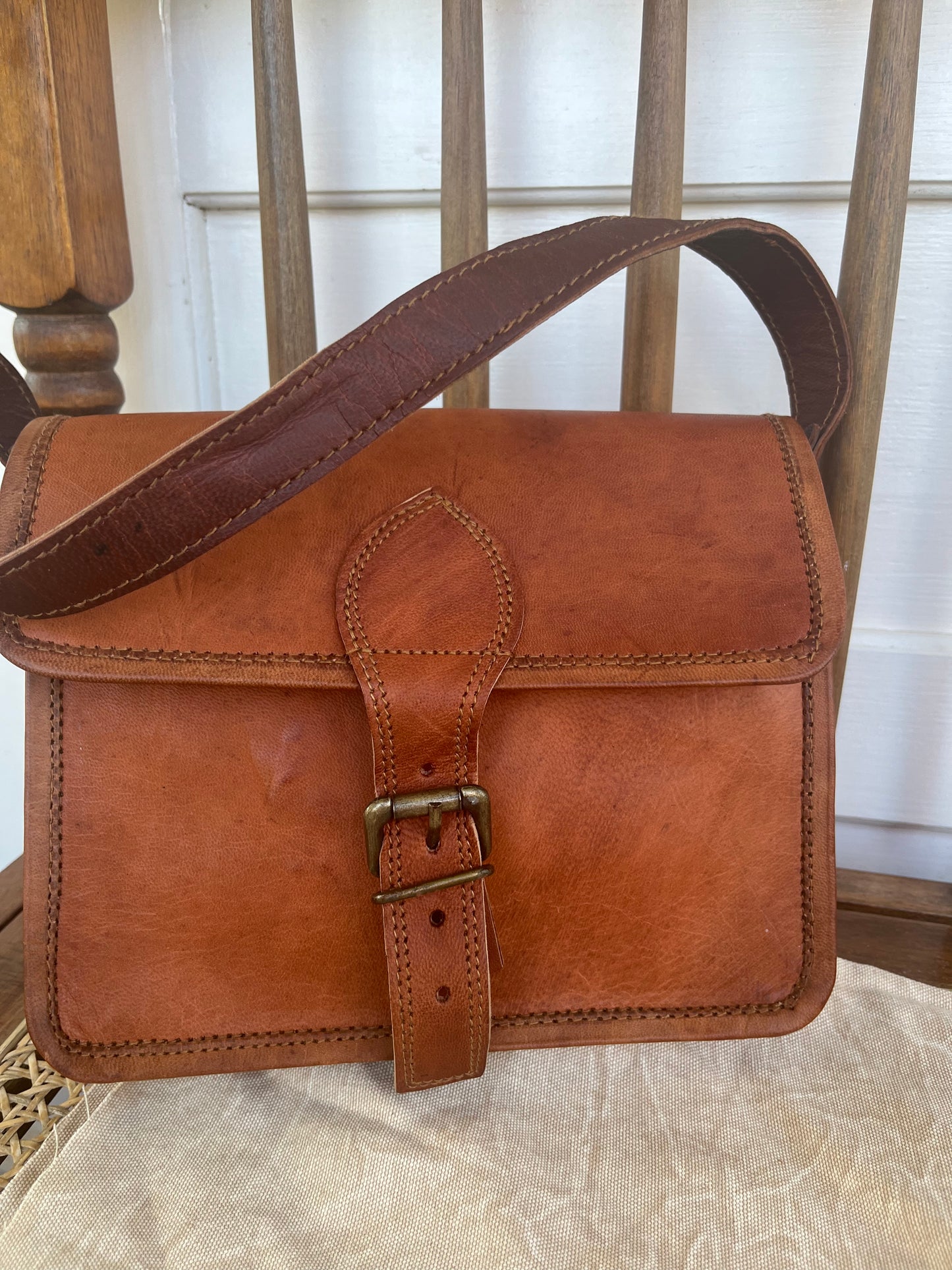 Carmel Brown Crossbody Bag With Decorative Front Buckle