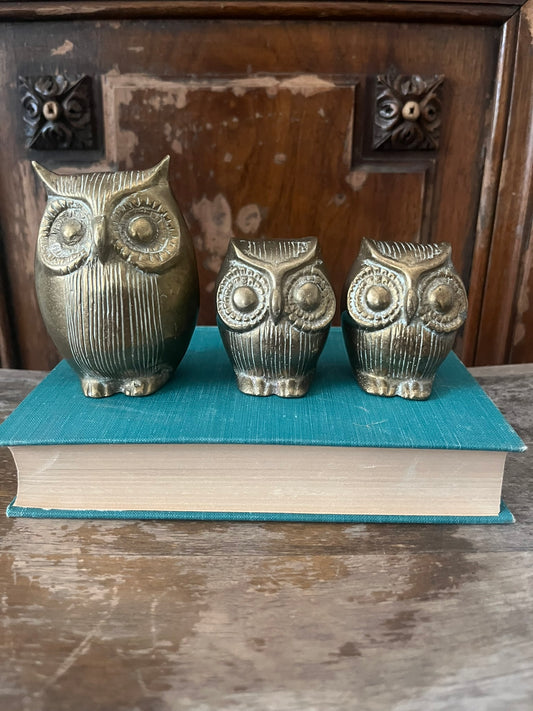 Set of 3 Brass Colored Owls