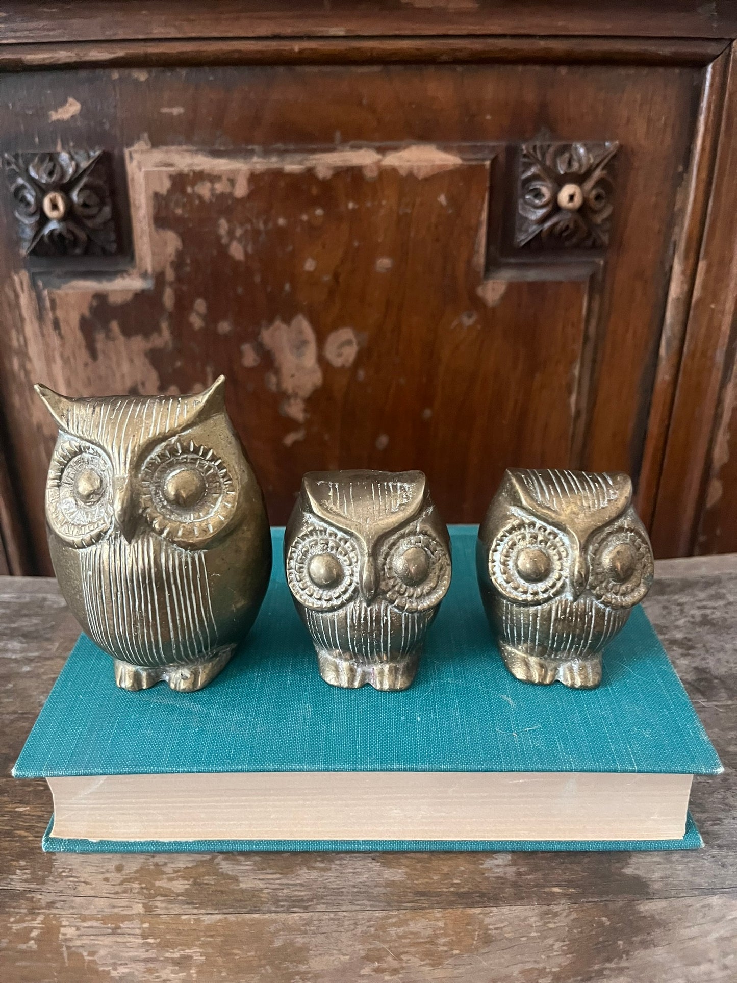 Set of 3 Brass Colored Owls