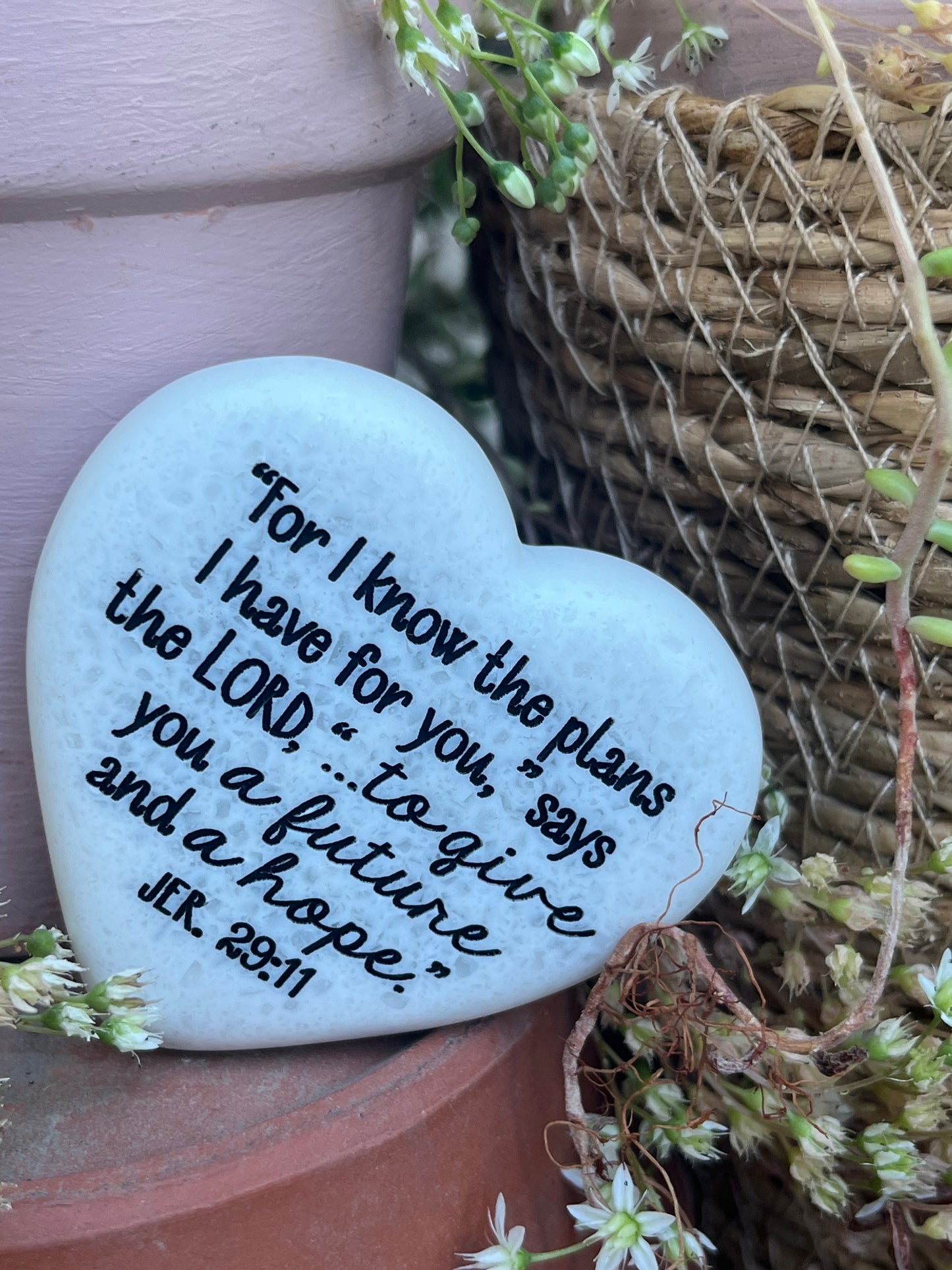 Heart Shaped Decorative Stone with Scripture "For I Know The Plans"