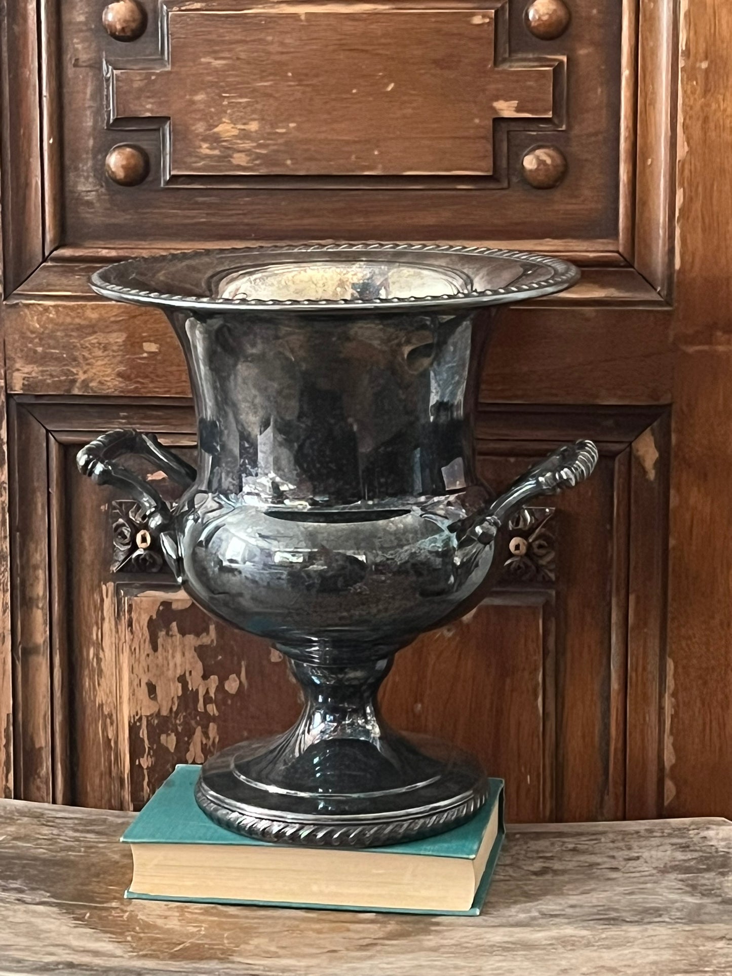 Decorative Silver Colored Vase/Urn with Handles