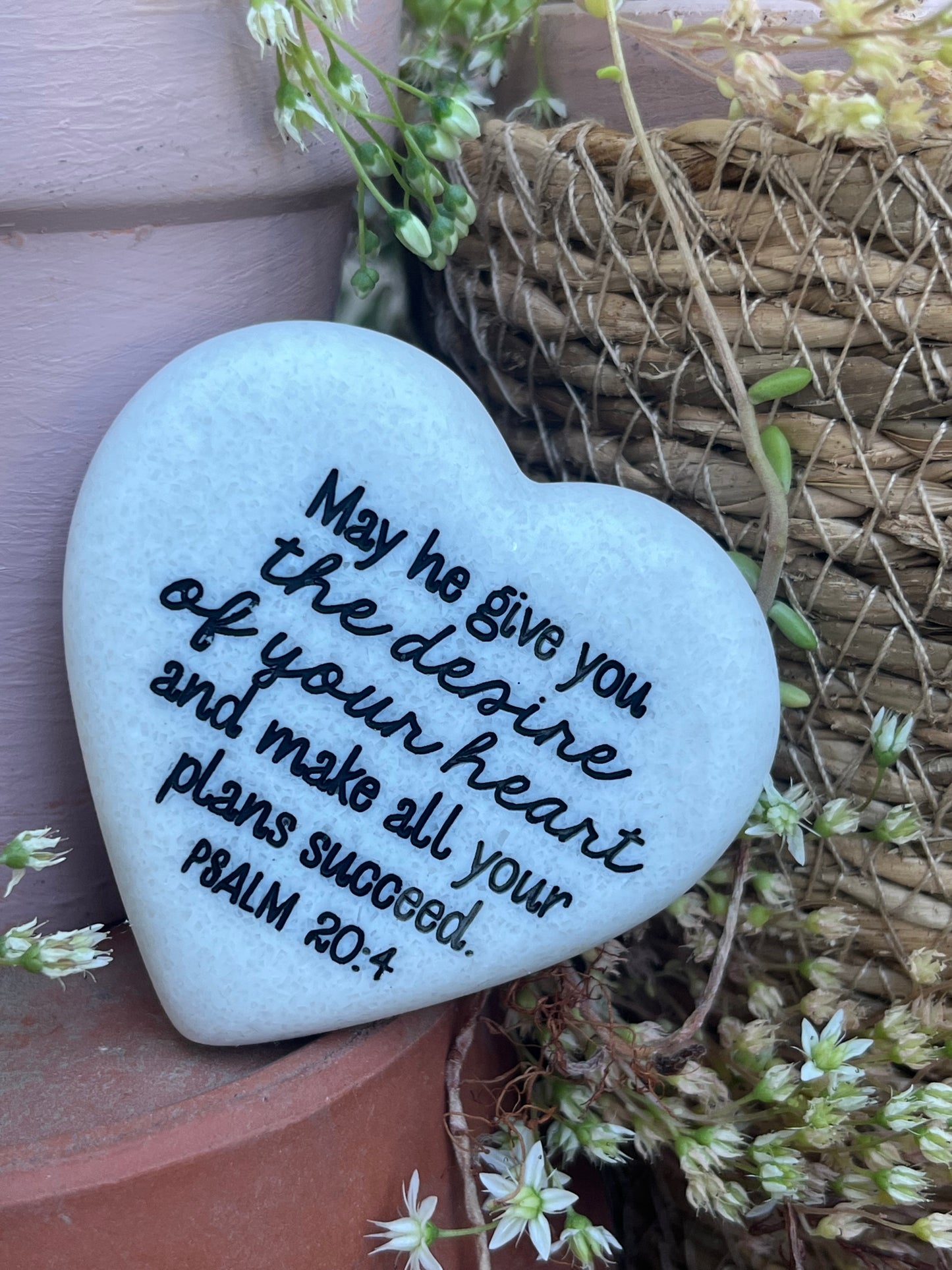 Heart Shaped Decorative Stone With Scripture Desires of Your Heart