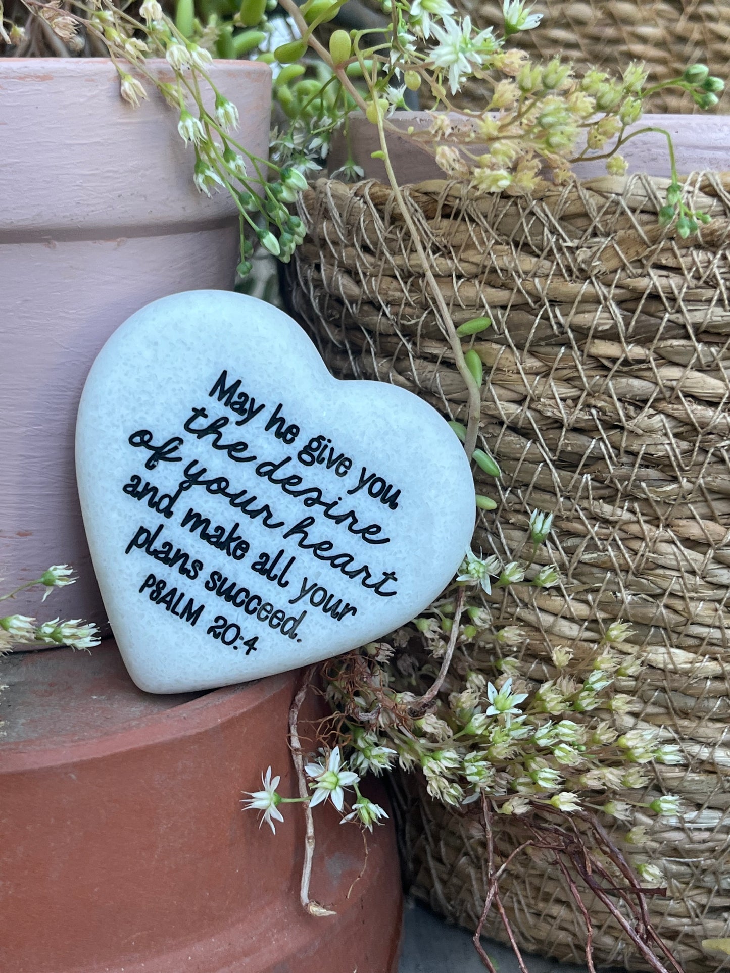 Heart Shaped Decorative Stone With Scripture Desires of Your Heart