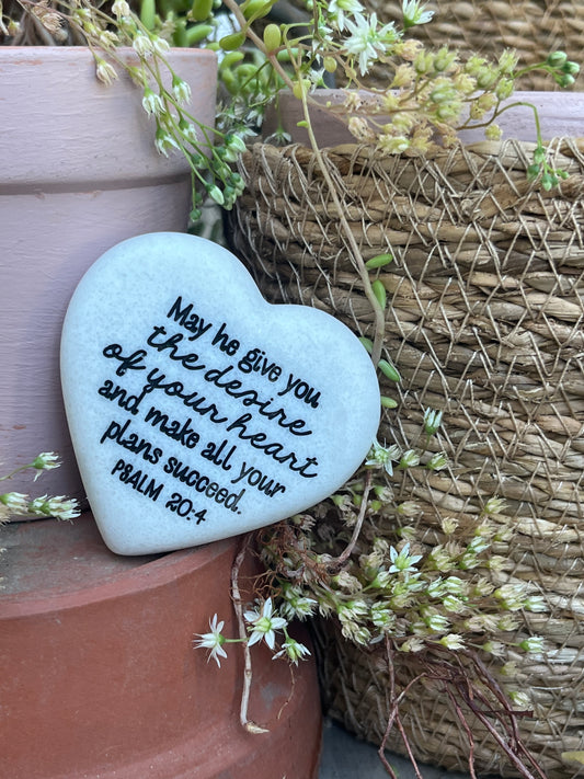 Heart Shaped Decorative Stone With Scripture Desires of Your Heart