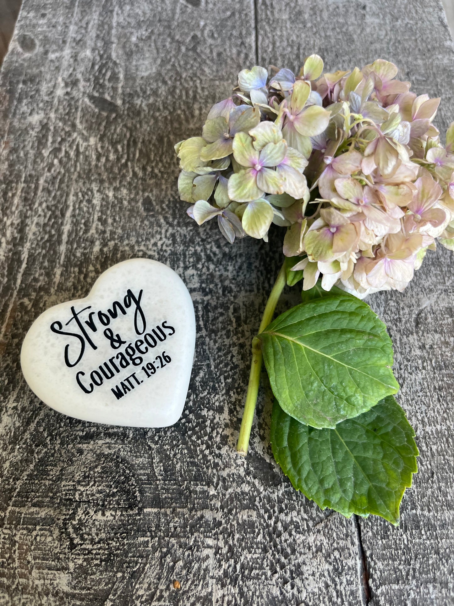 Decorative Heart Shaped Stone With Scripture Strong and Courageous