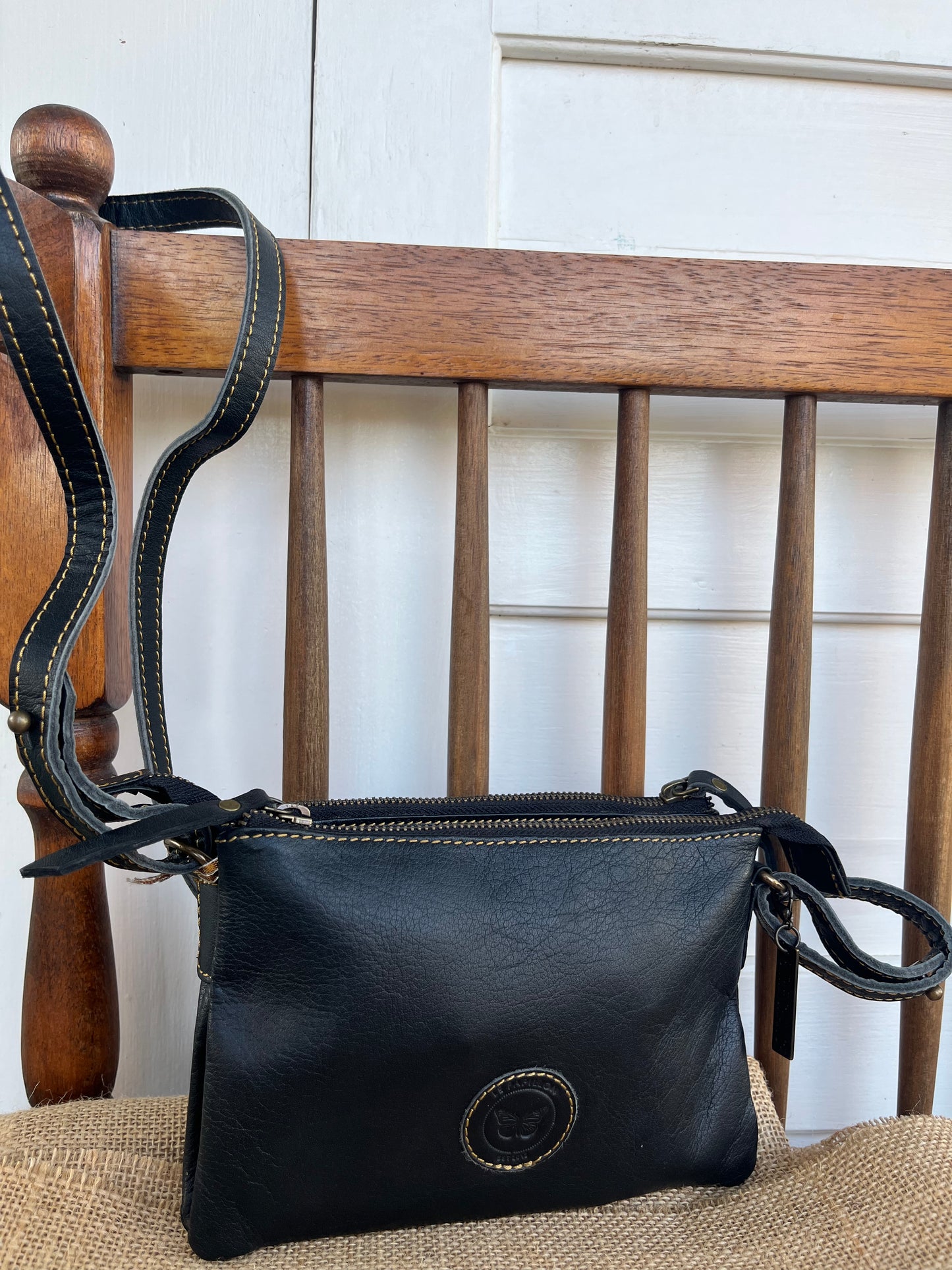 Trotz Black Leather Crossbody Bag