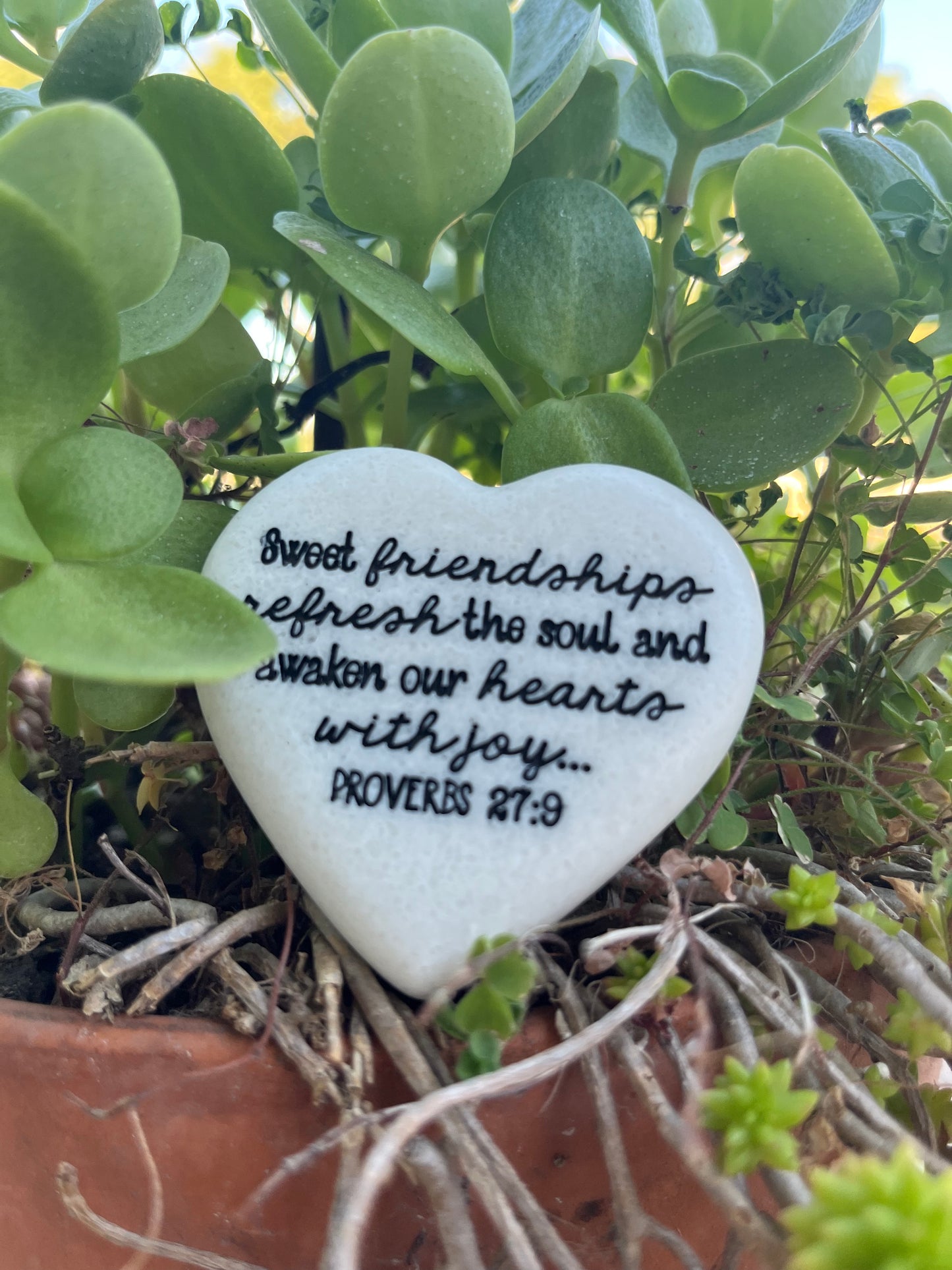 Heart Shaped Stone with Scripture Sweet friendships refresh the soul