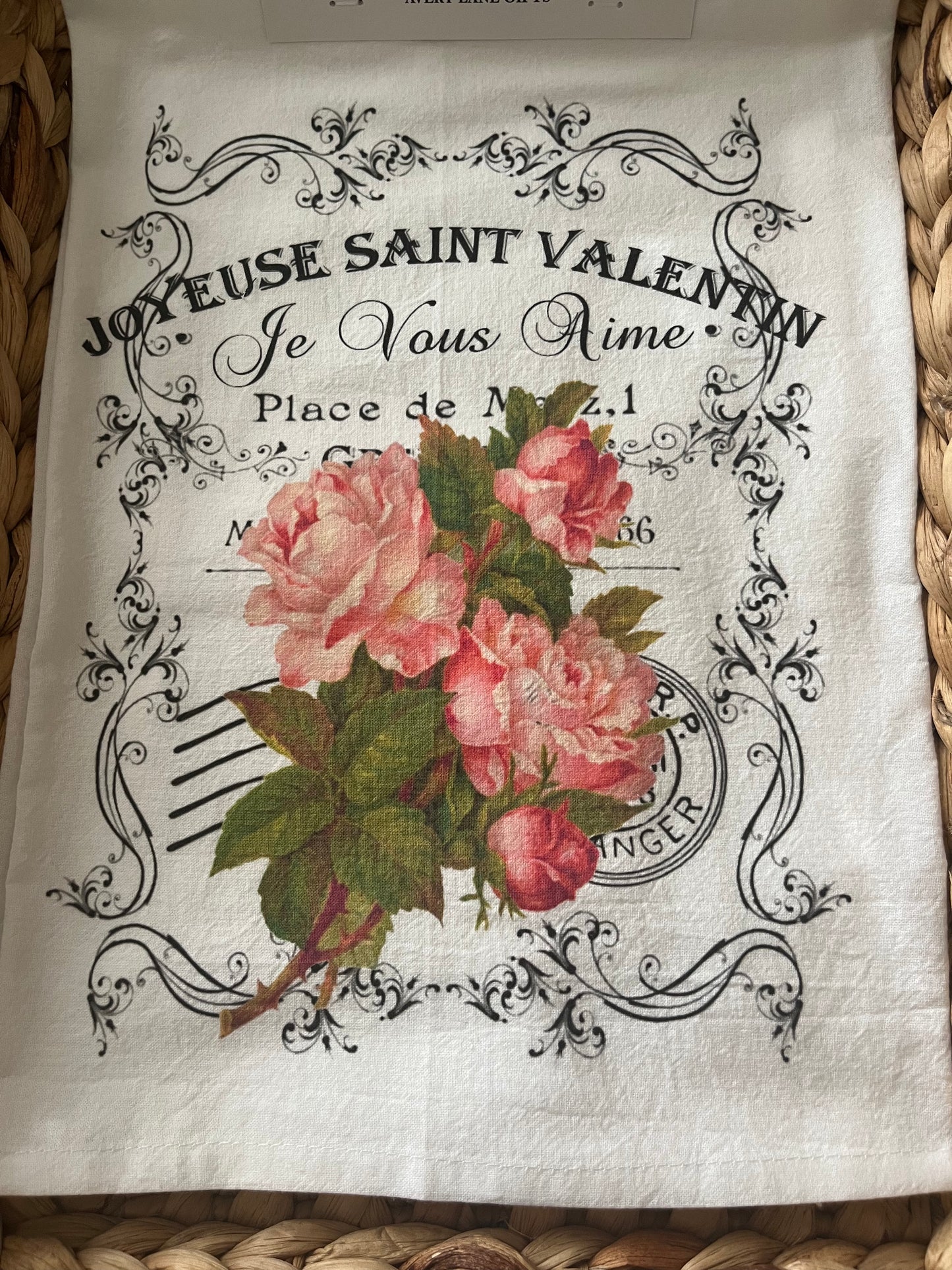 French Vintage Roses Tea Towel