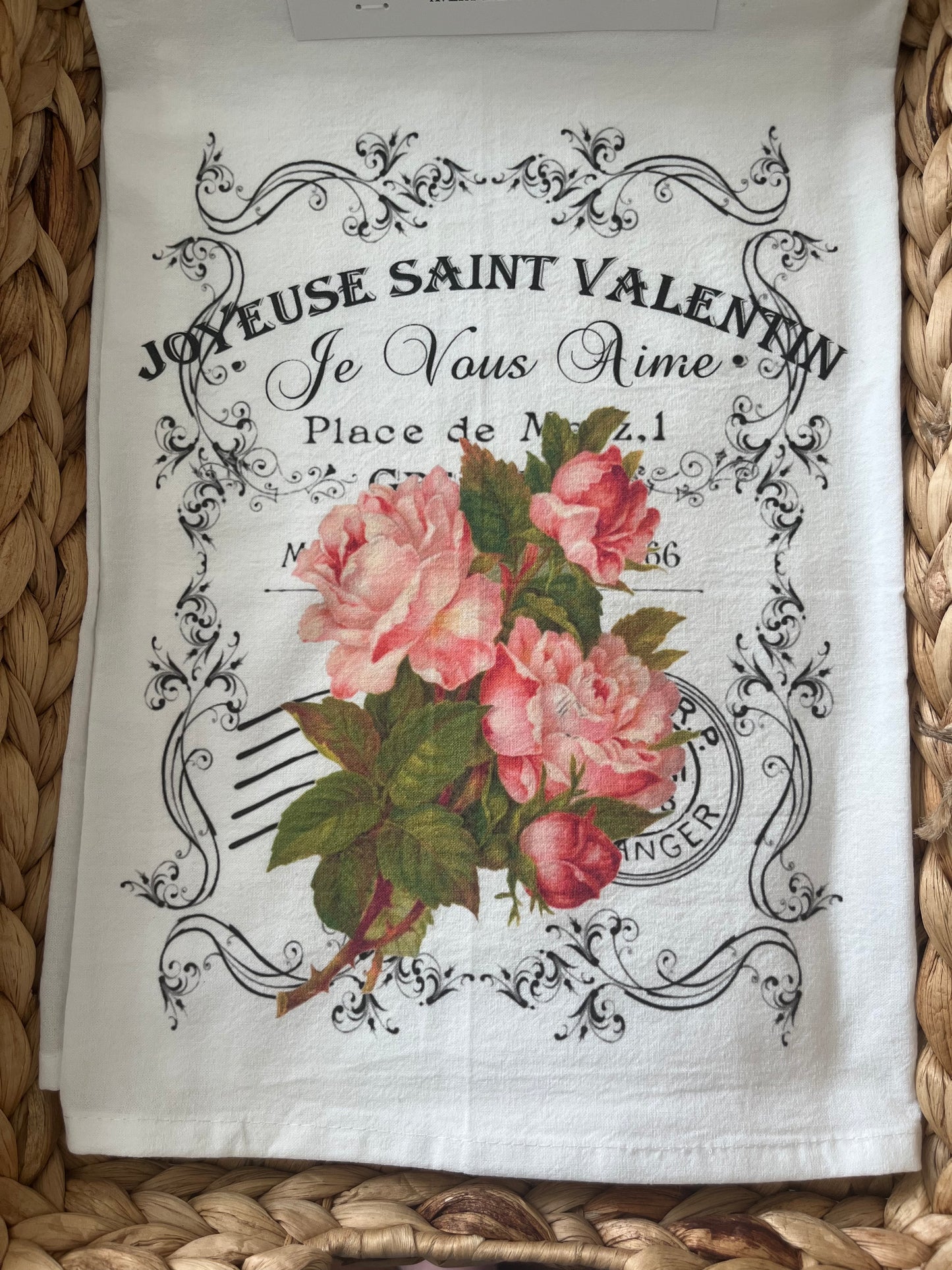 French Vintage Roses Tea Towel