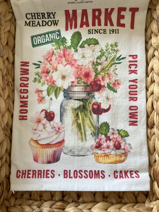 Cherry Meadow Market Country Flour Sack Tea Towel