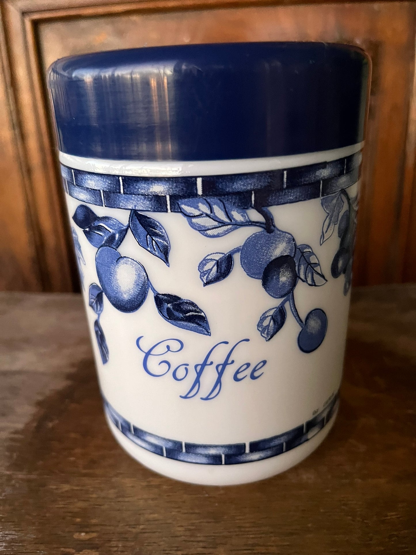 Set of Three Blue and White Decorative Canisters CottageCore Style