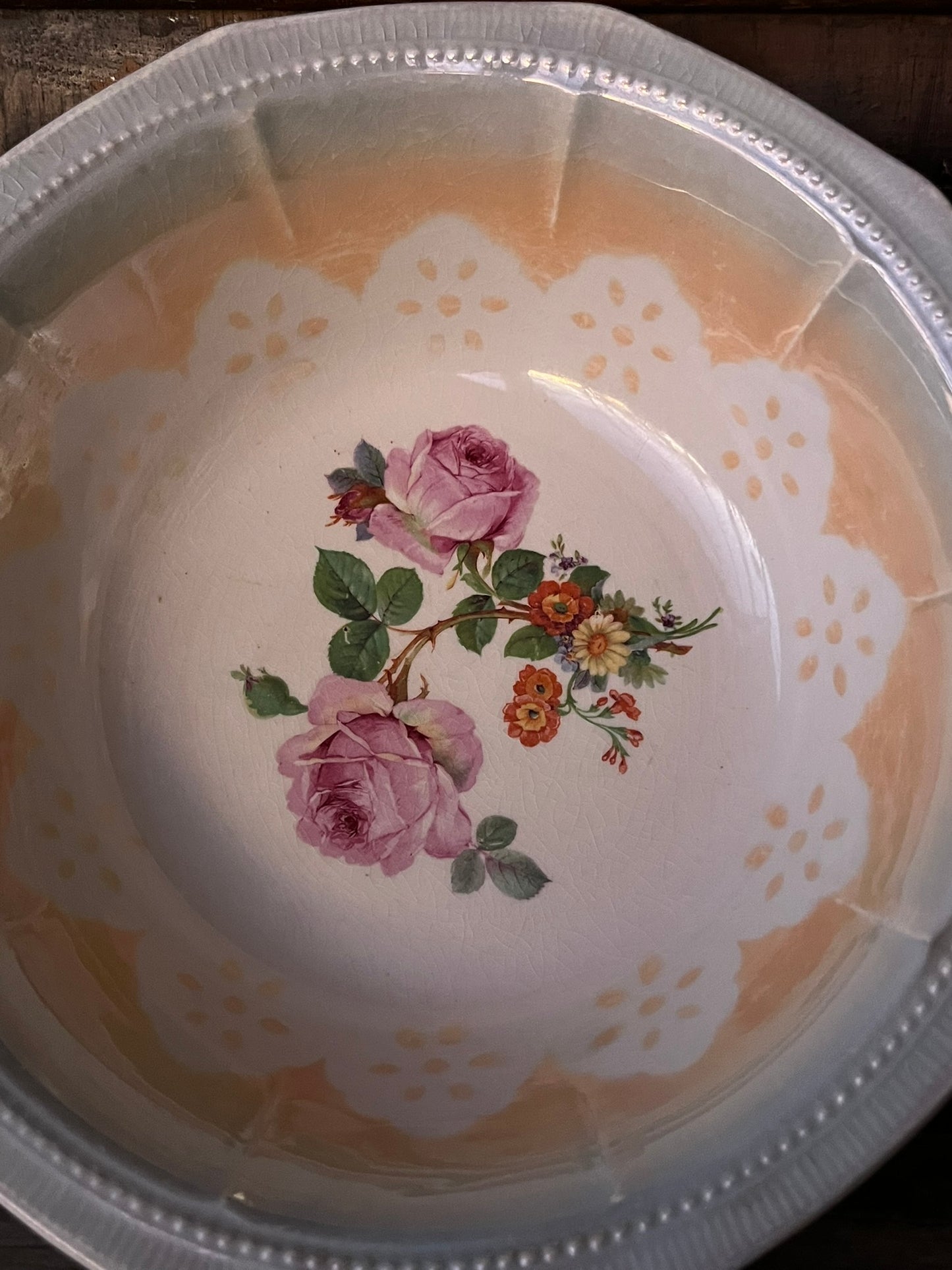 Crown Ivory China Decorative Bowl with Flowers CottageCore/GrannyCore Style