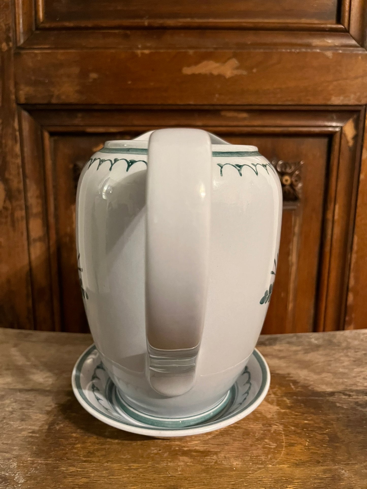 Green Thistle Hand painted Decorative Pitcher and Saucer