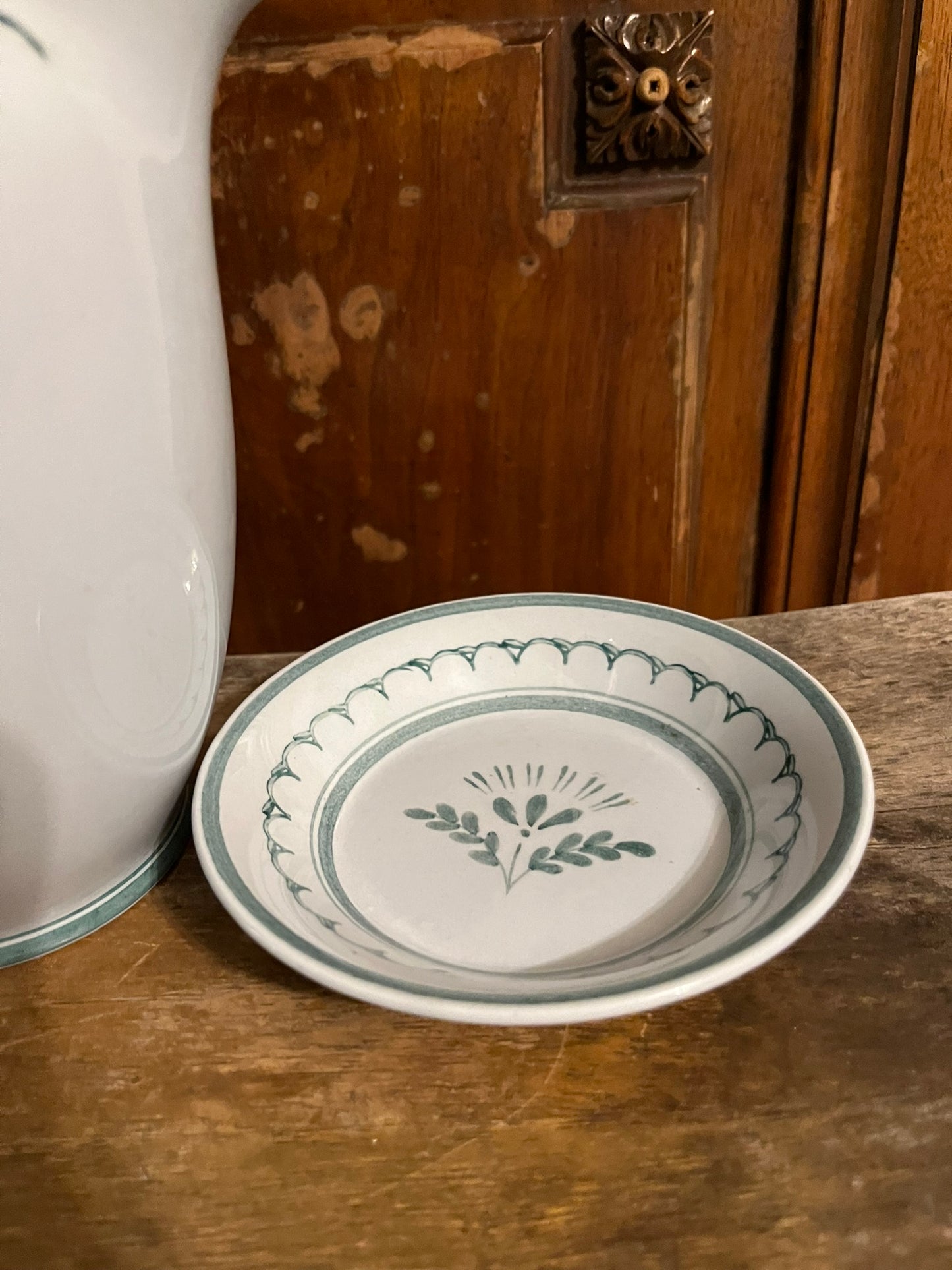 Green Thistle Hand painted Decorative Pitcher and Saucer