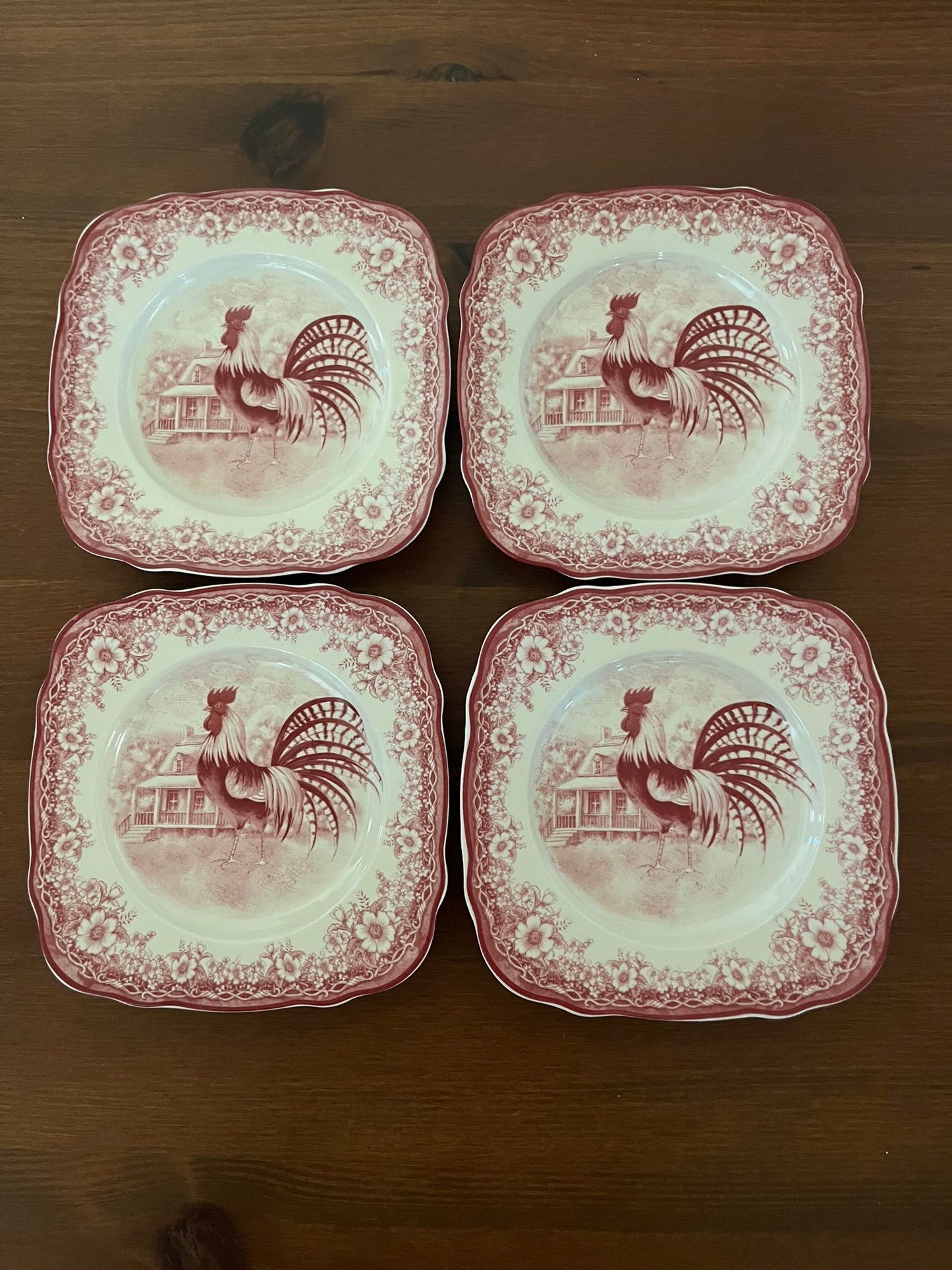 Decorative Rooster Plates Set of 4 CottageCore Style