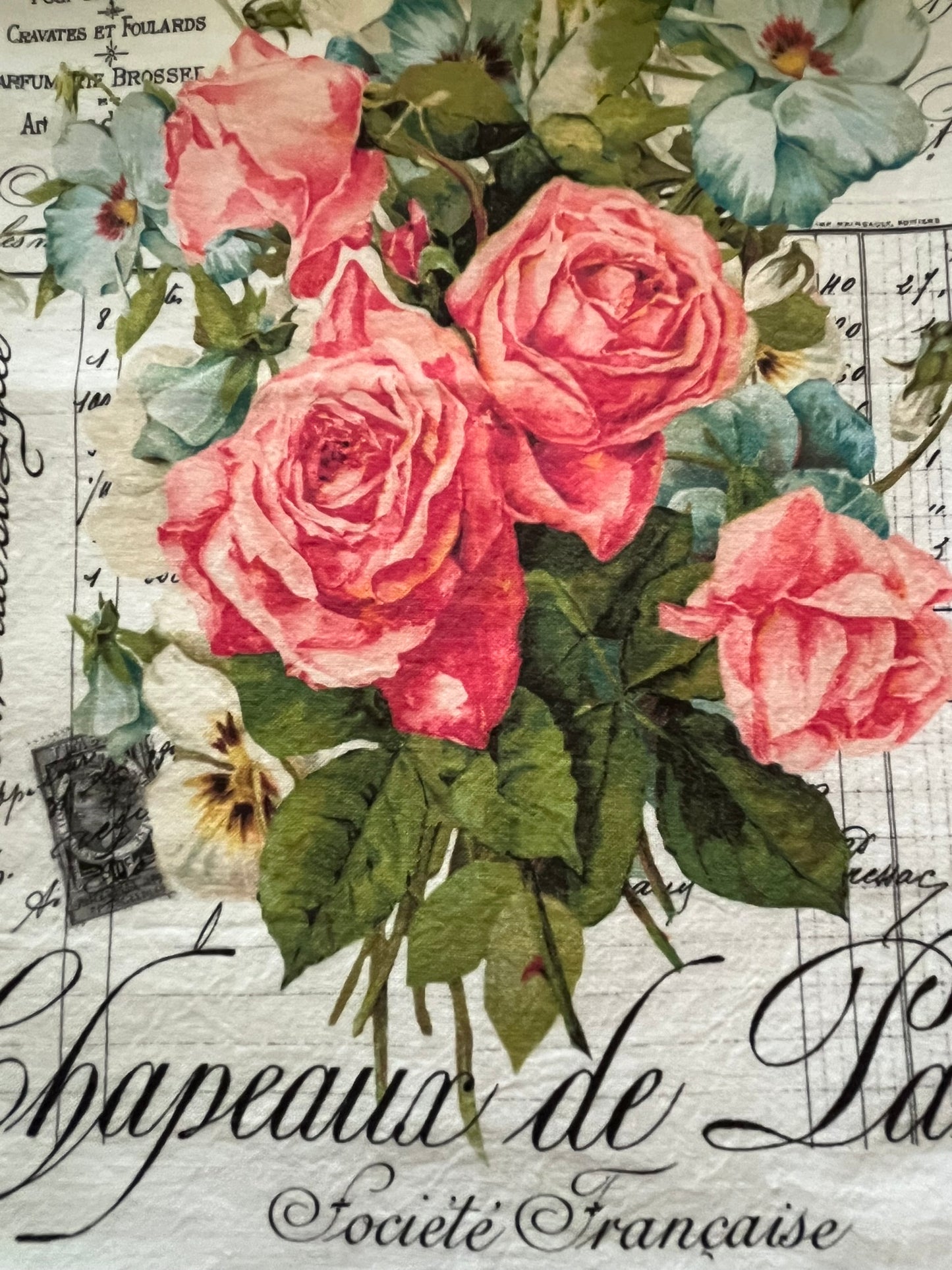 Vintage French Garden Roses Paris Tea Towel