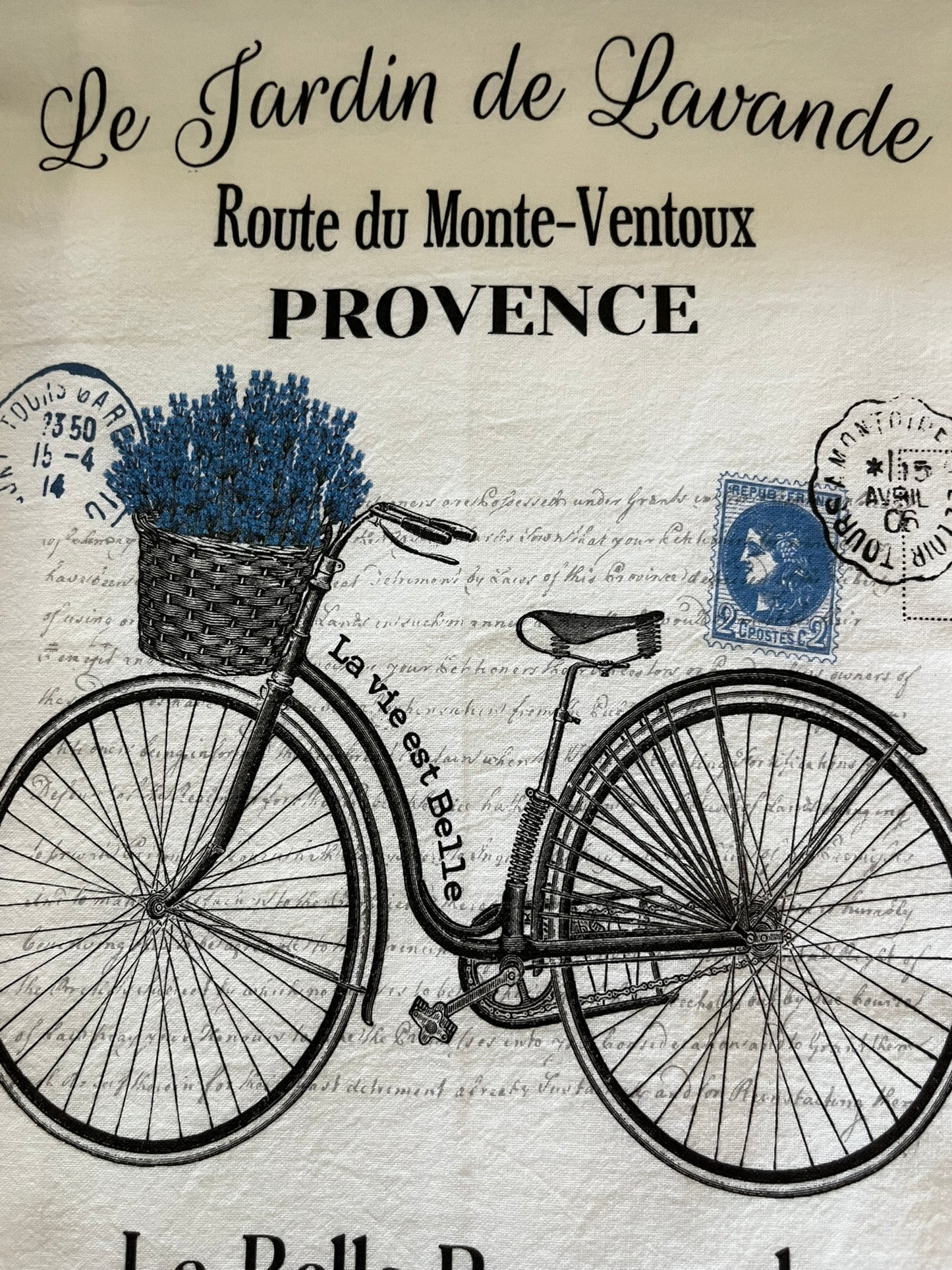 French Purple Lavender Bicycle Tea Towel