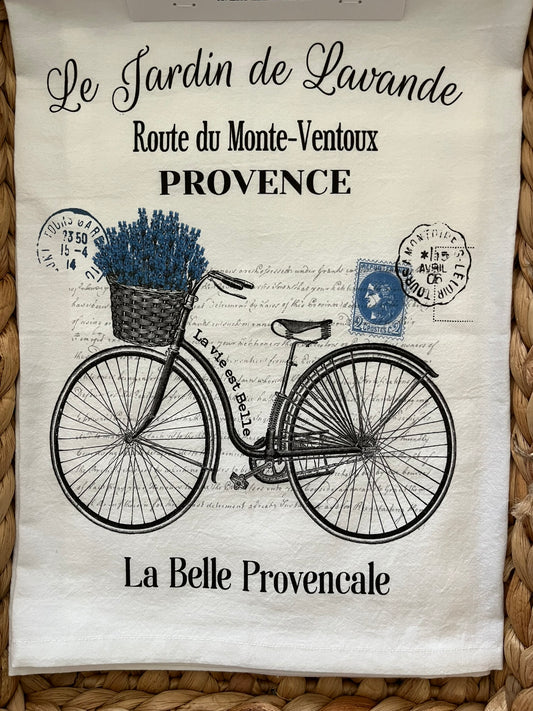 French Purple Lavender Bicycle Tea Towel