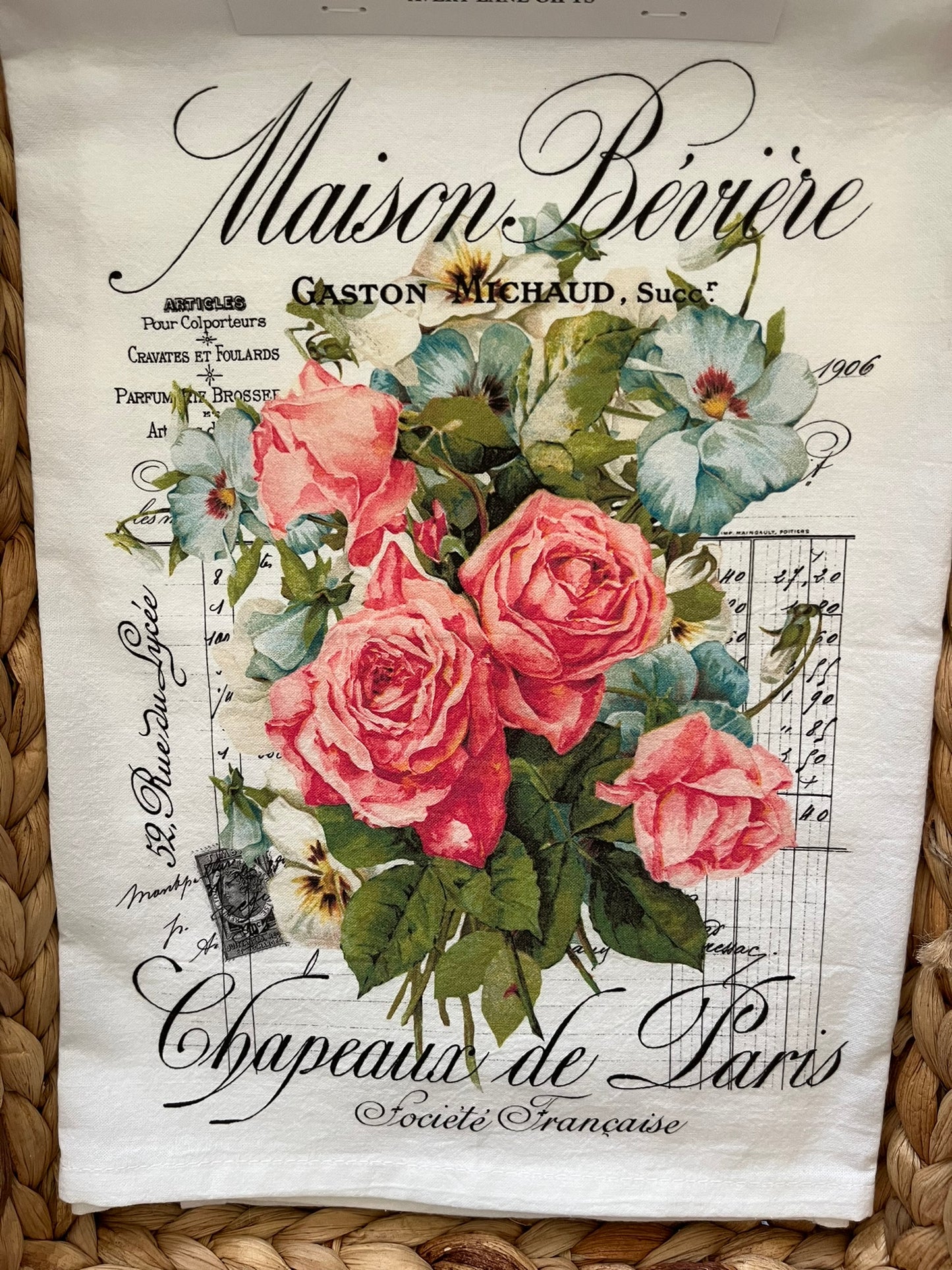 Vintage French Garden Roses Paris Tea Towel