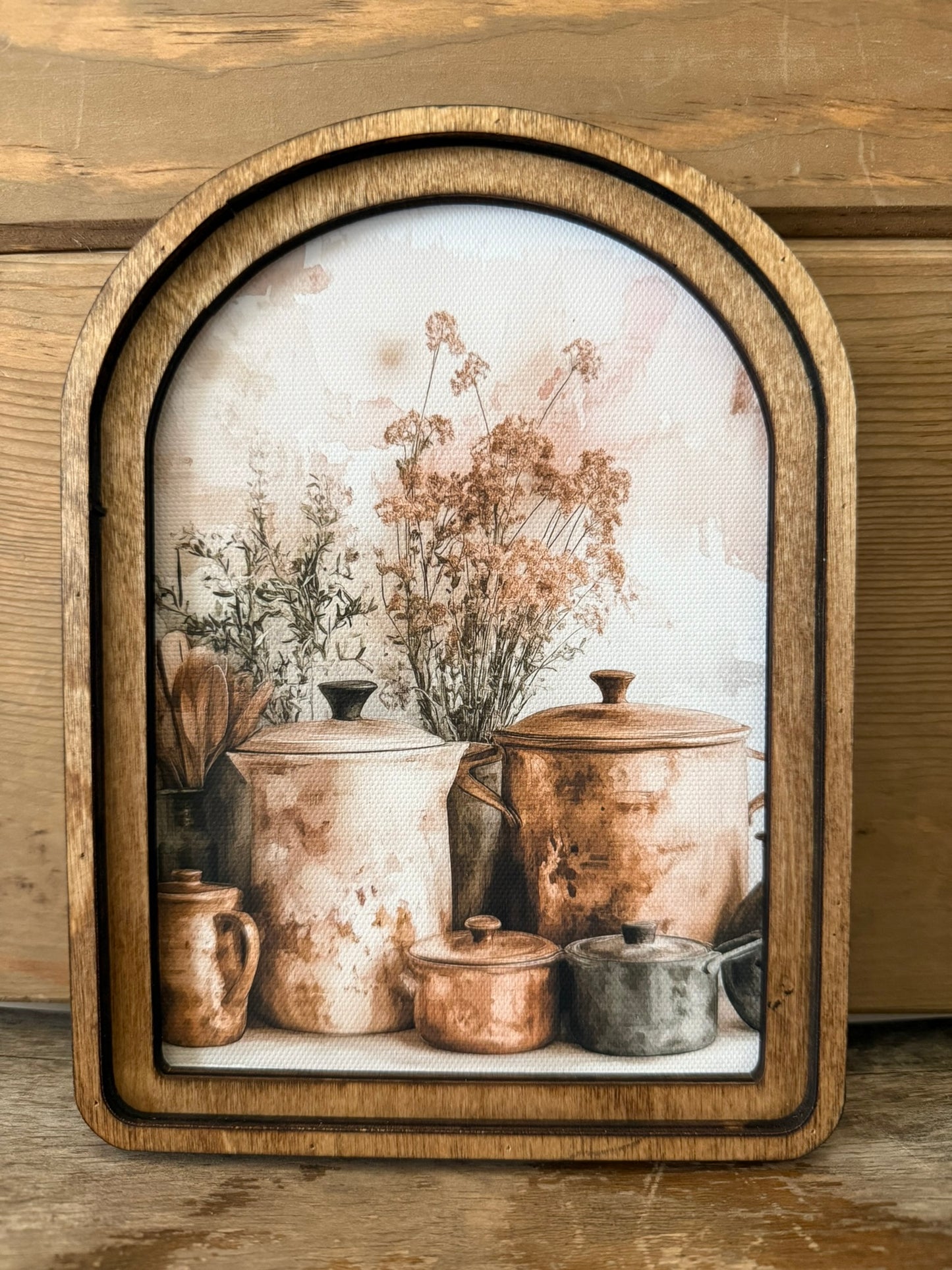 Arch Top Copper Pots Framed Artwork