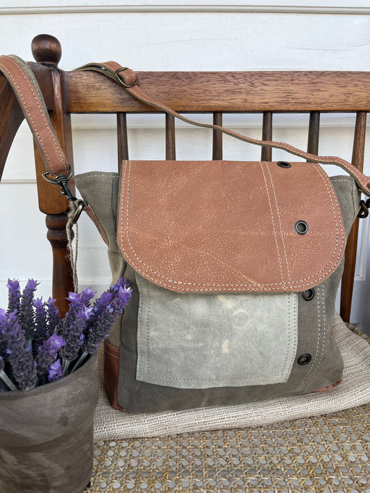 Plain Shoulder Bag with Leather Flap