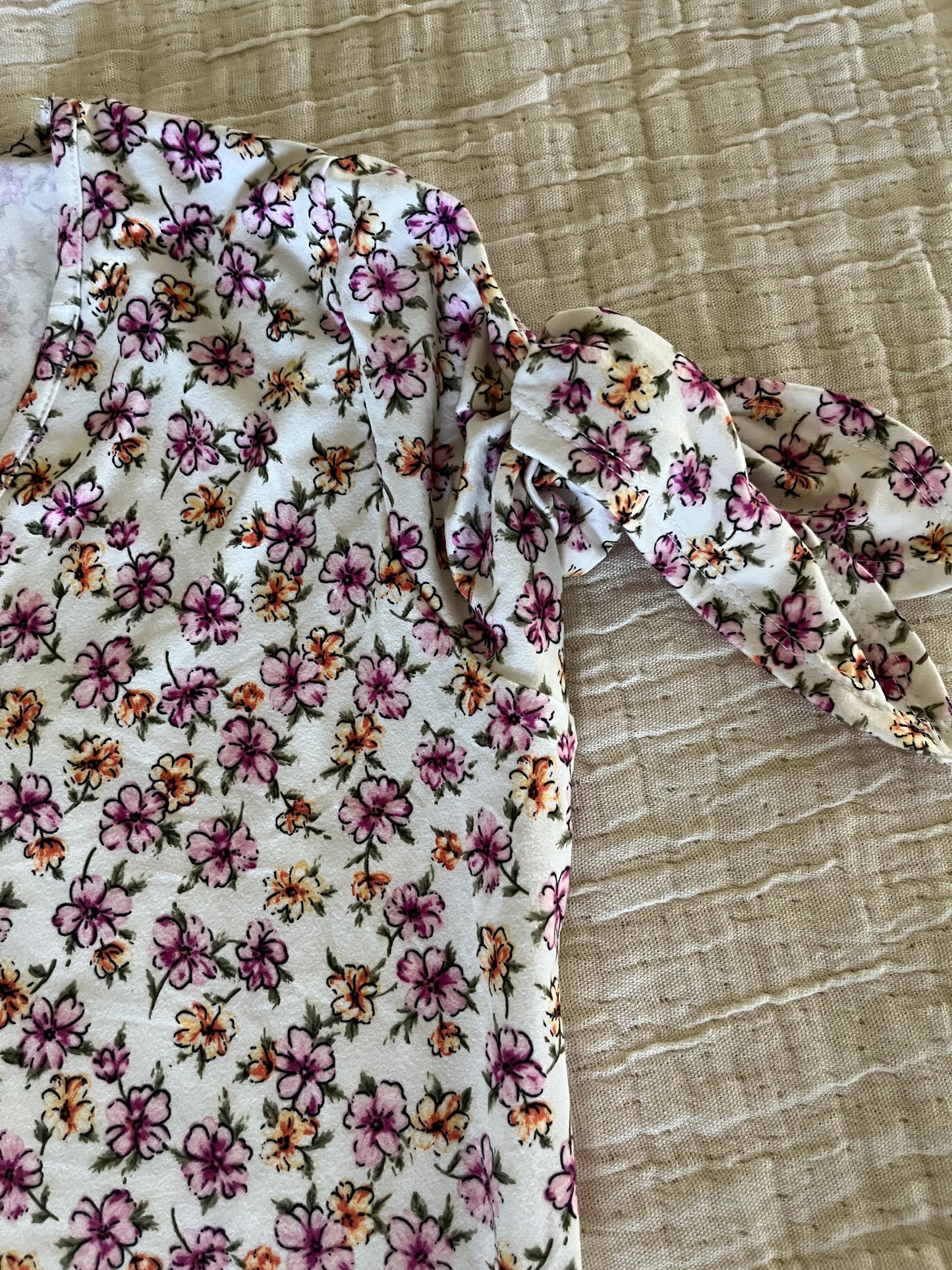 Floral Top with Knotted Sleeves