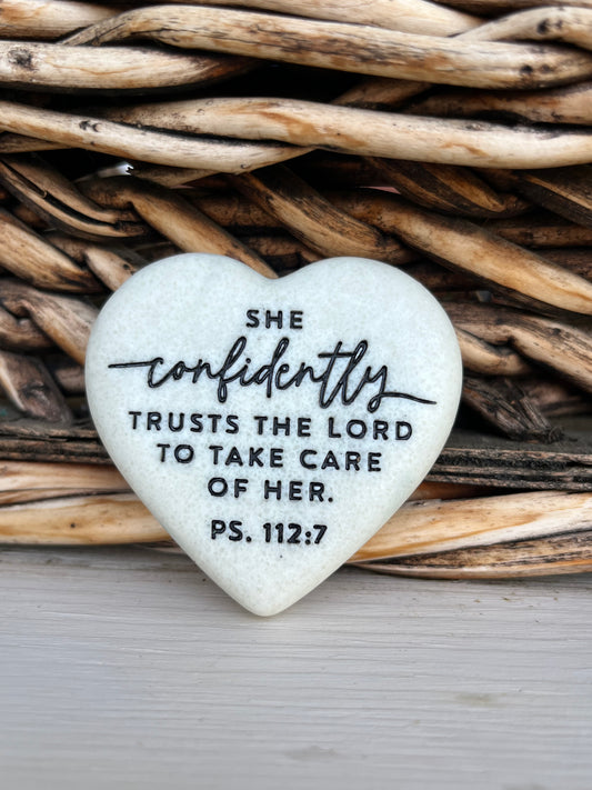 Decorative Heart Shape Stone With Scripture Stone She Confidently Trusts