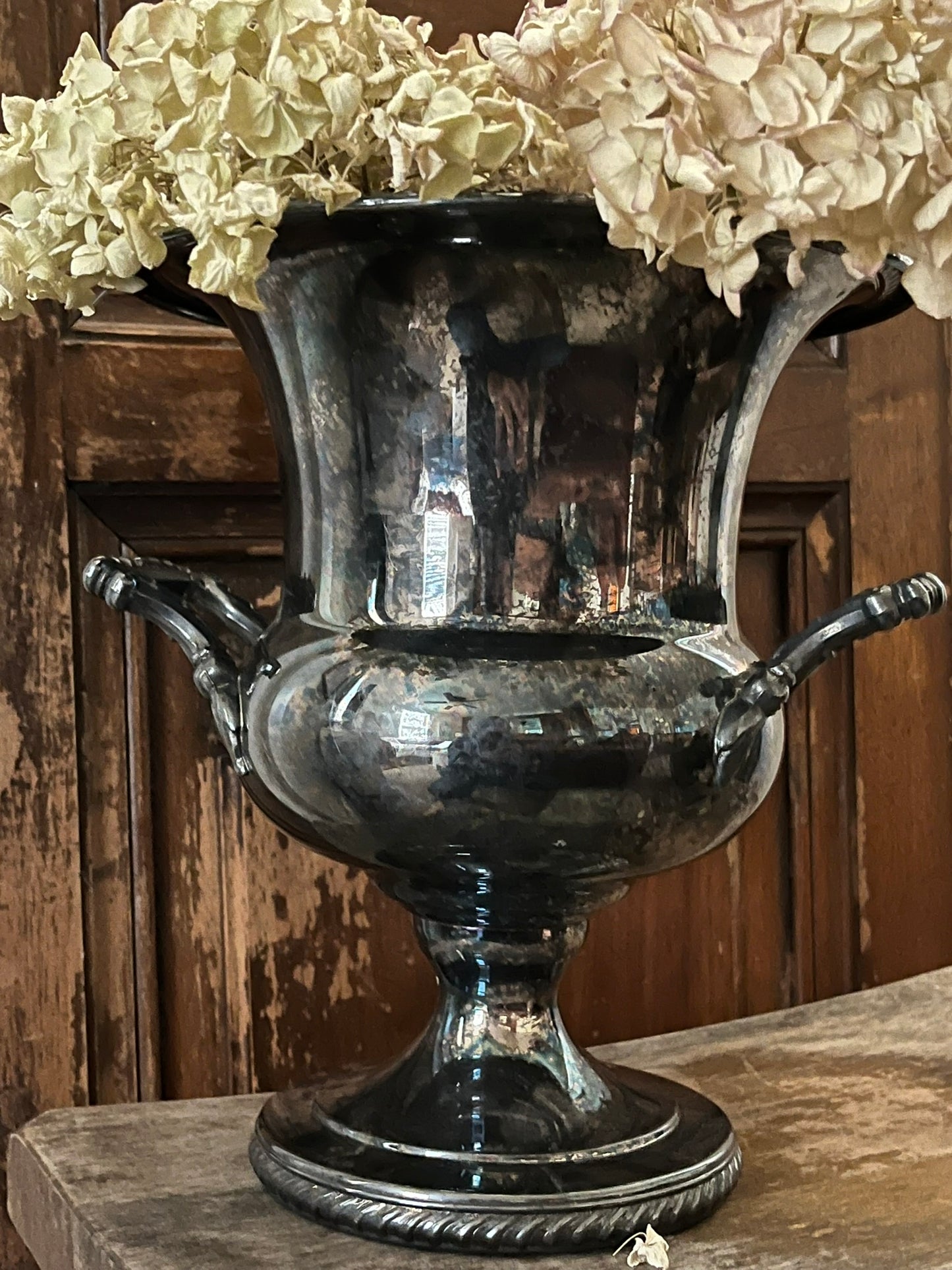 Decorative Silver Colored Vase/Urn with Handles