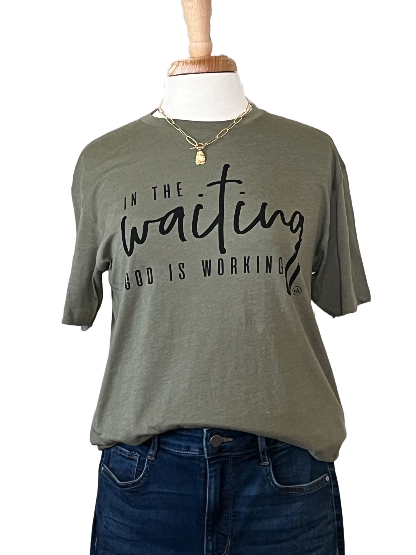 In the Waiting, God is Working Christian Graphic Tee-ONE LARGE SIZE LEFT