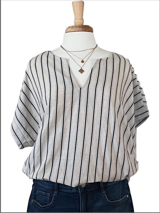 Plus size Split Neck Striped Top