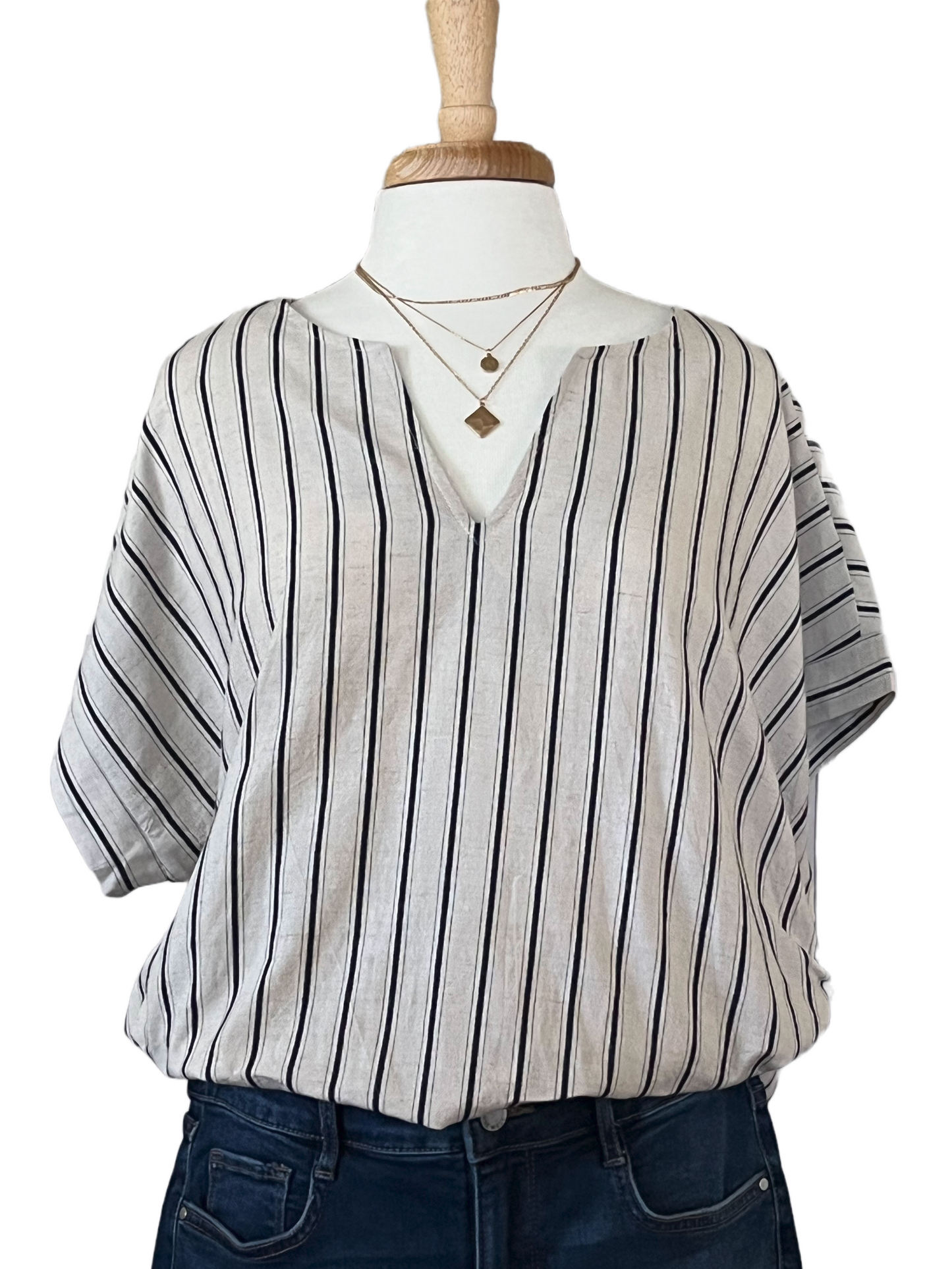 Split Neck Striped Top