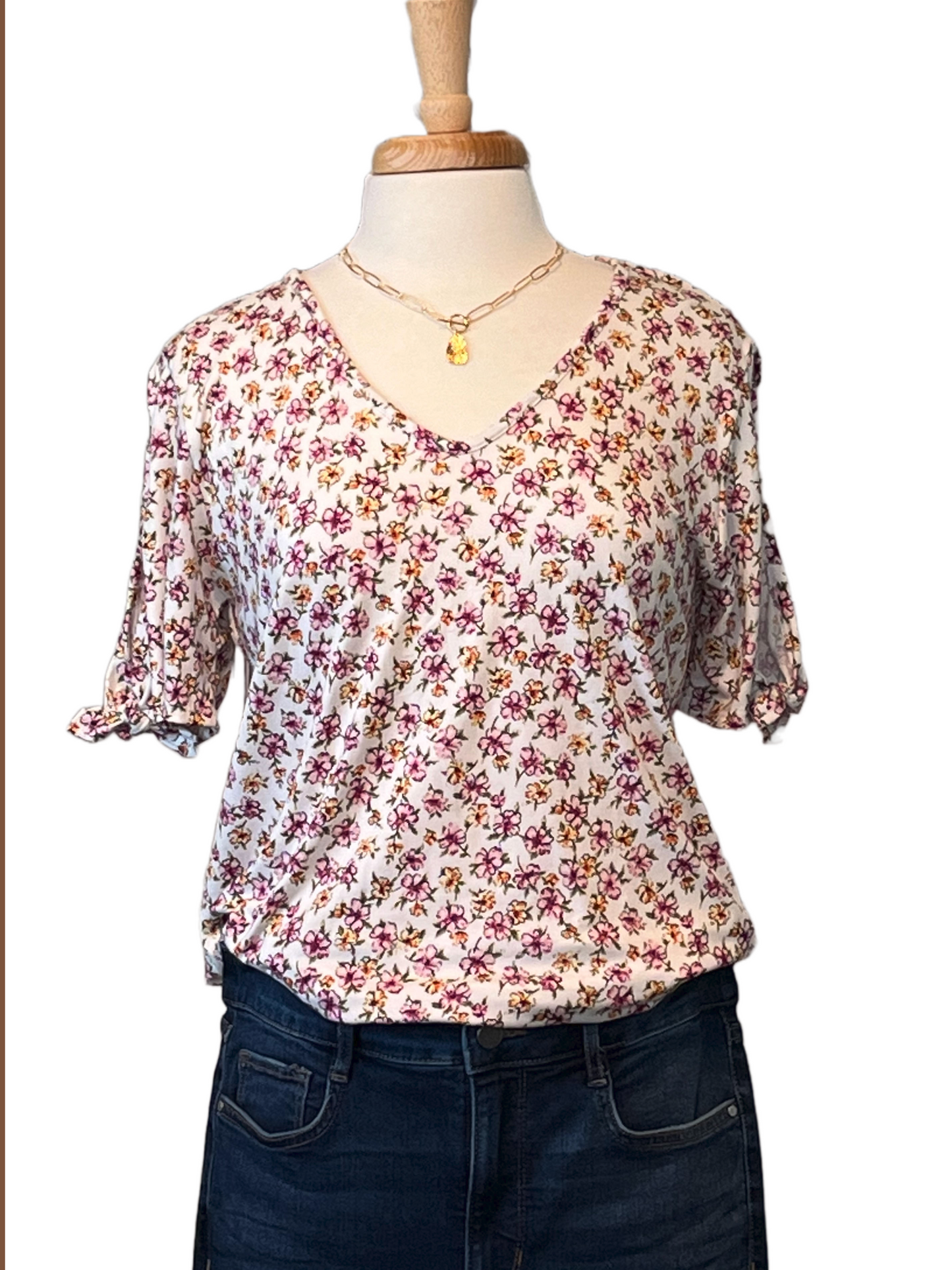 Floral Top with Knotted Sleeves