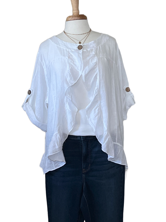 Women’s Short Ruffle Linen Fifi Jacket Made in Italy